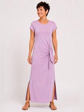 ARITZIA WILFRED Lenzig & Viscose Lavender Maxi Dress Front Tie Detail Side Slits